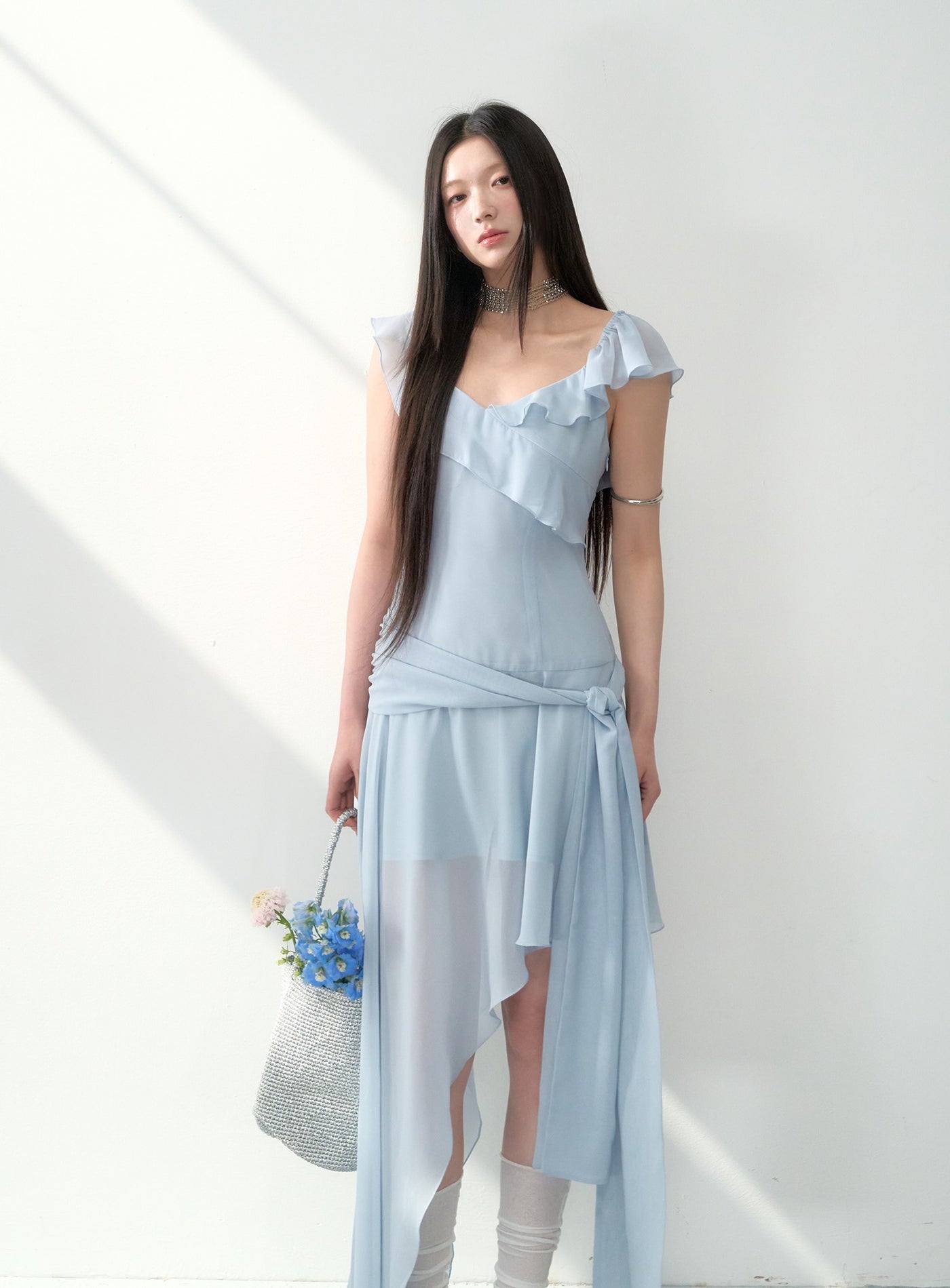 Ruffled Irregular Suspender Dress LAL0161