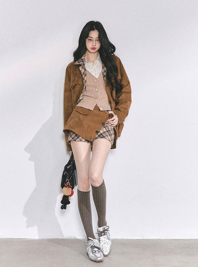 Brown Jacket/Plaid Skirt/Tutu Skirt/Top DIA0553