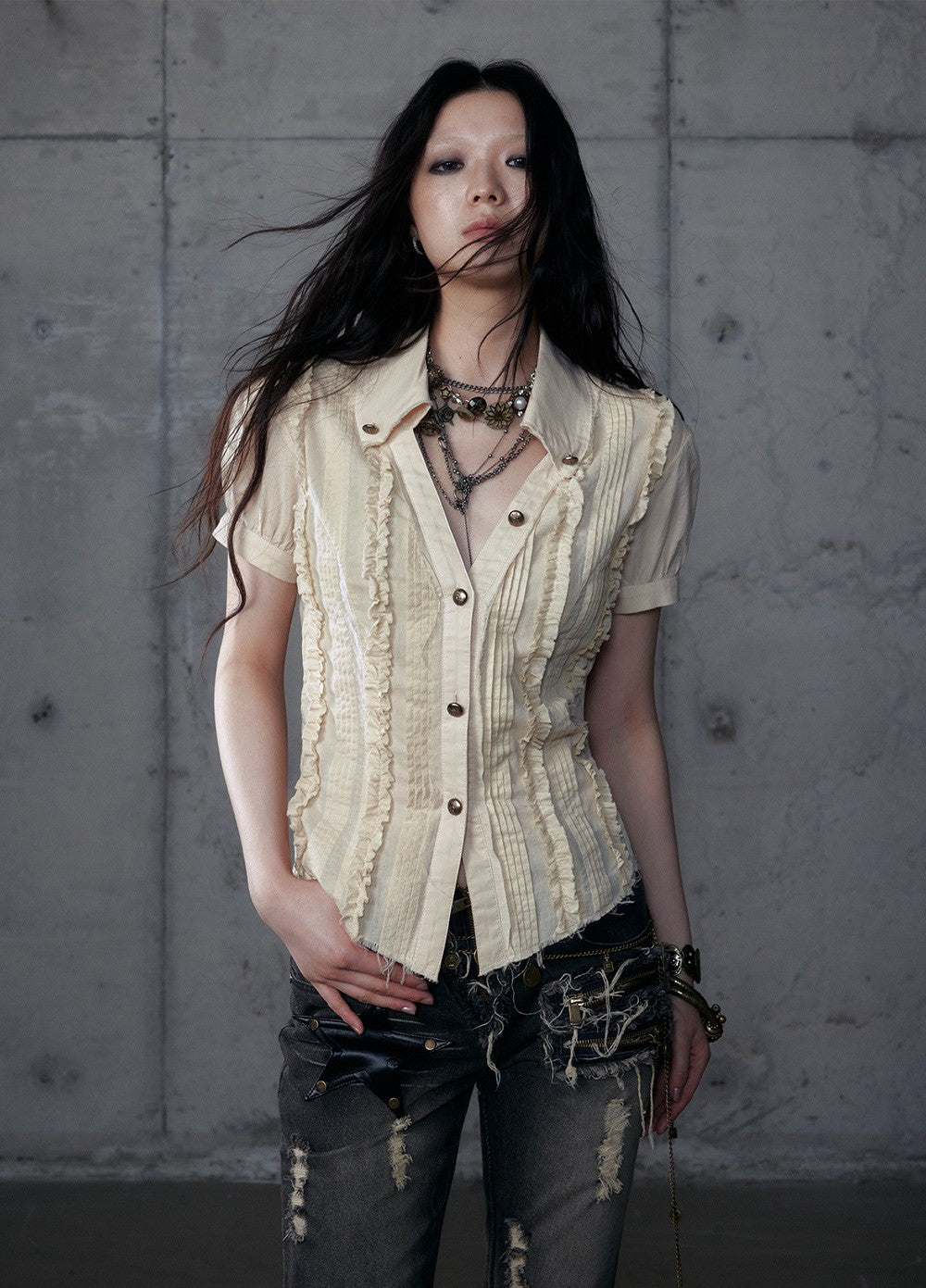 Lace V-neck Long/Short Sleeve Shirt NOR0185