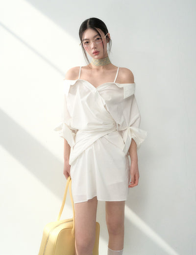Off-shoulder Pleated Suspender Dress LAL0180