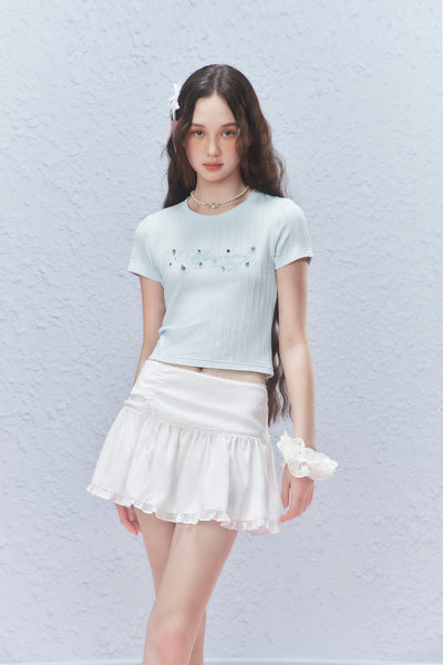 Lace Hem Ribbon Short Skirt AYF0029