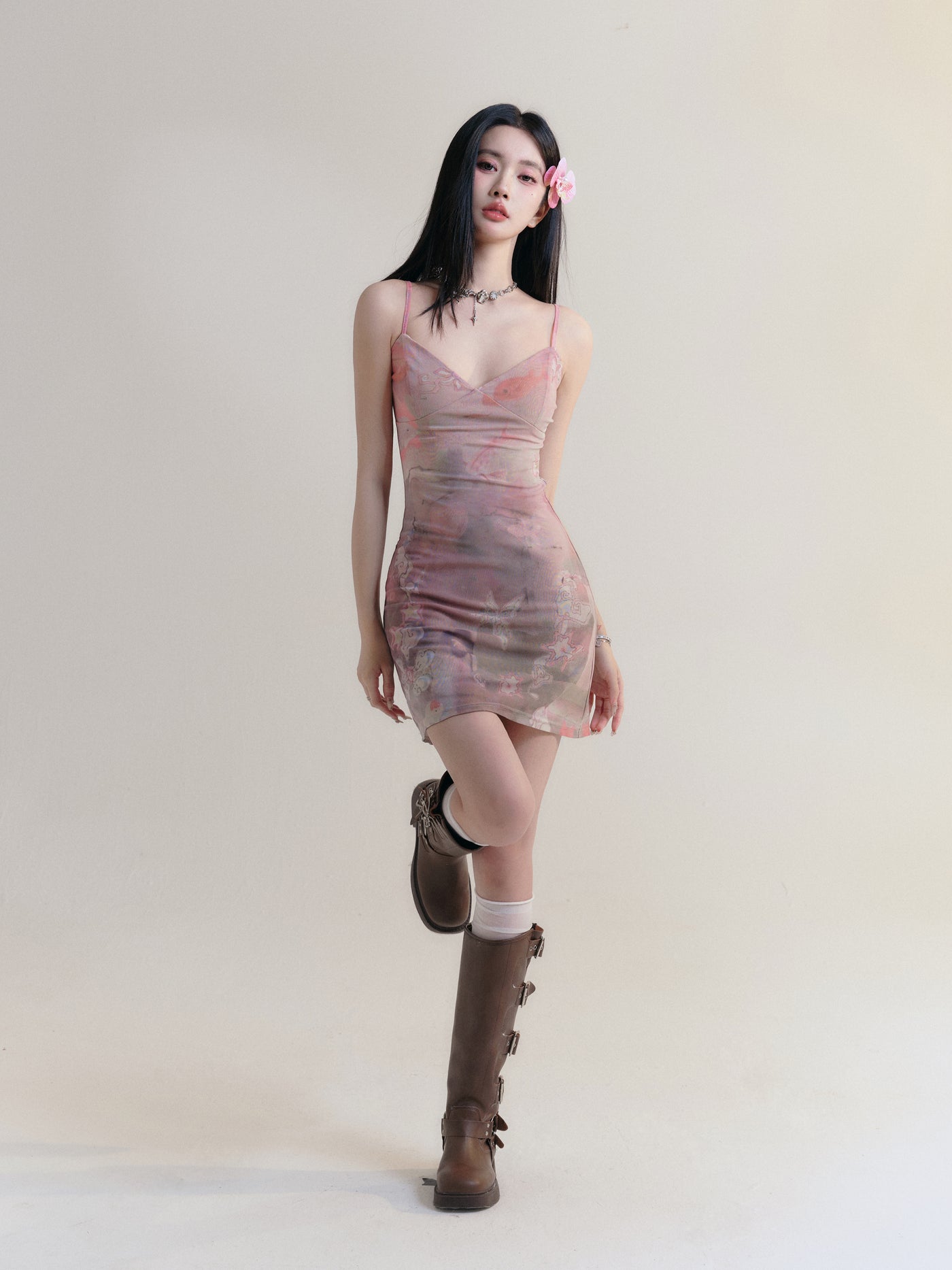 Bright Colorful Dreamy Gradient Suspender Slim Dress FRA0177