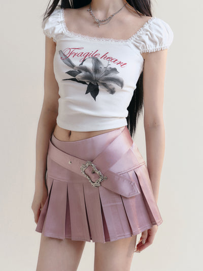 Pink Satin Pleated Skirt FRA0176