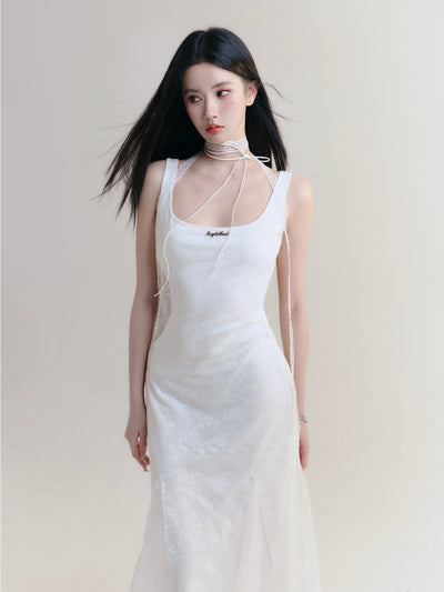 White Romantic Lace Hollow Design Fishtail Dress FRA0172