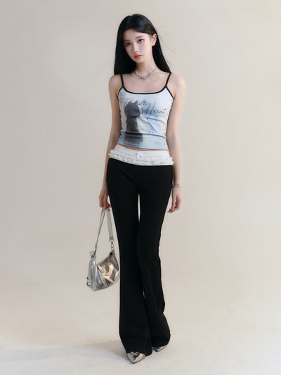 Contrast Color Cat Print Camisole FRA0179