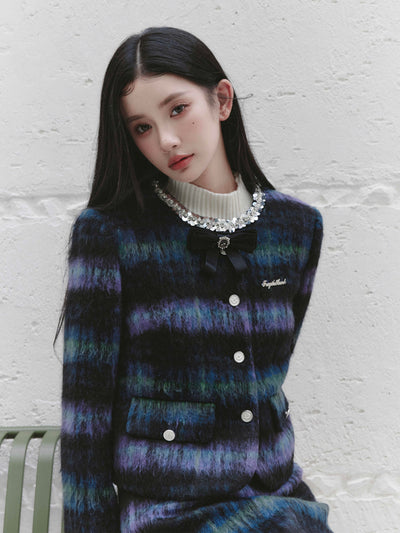 Retro Thousand Gold Suit Blue Plaid Jacket/Skirt FRA0229