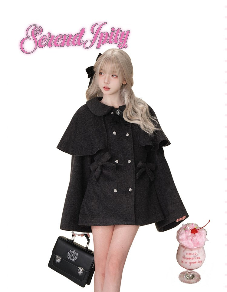 Woolen Bow Black Coat SER0093