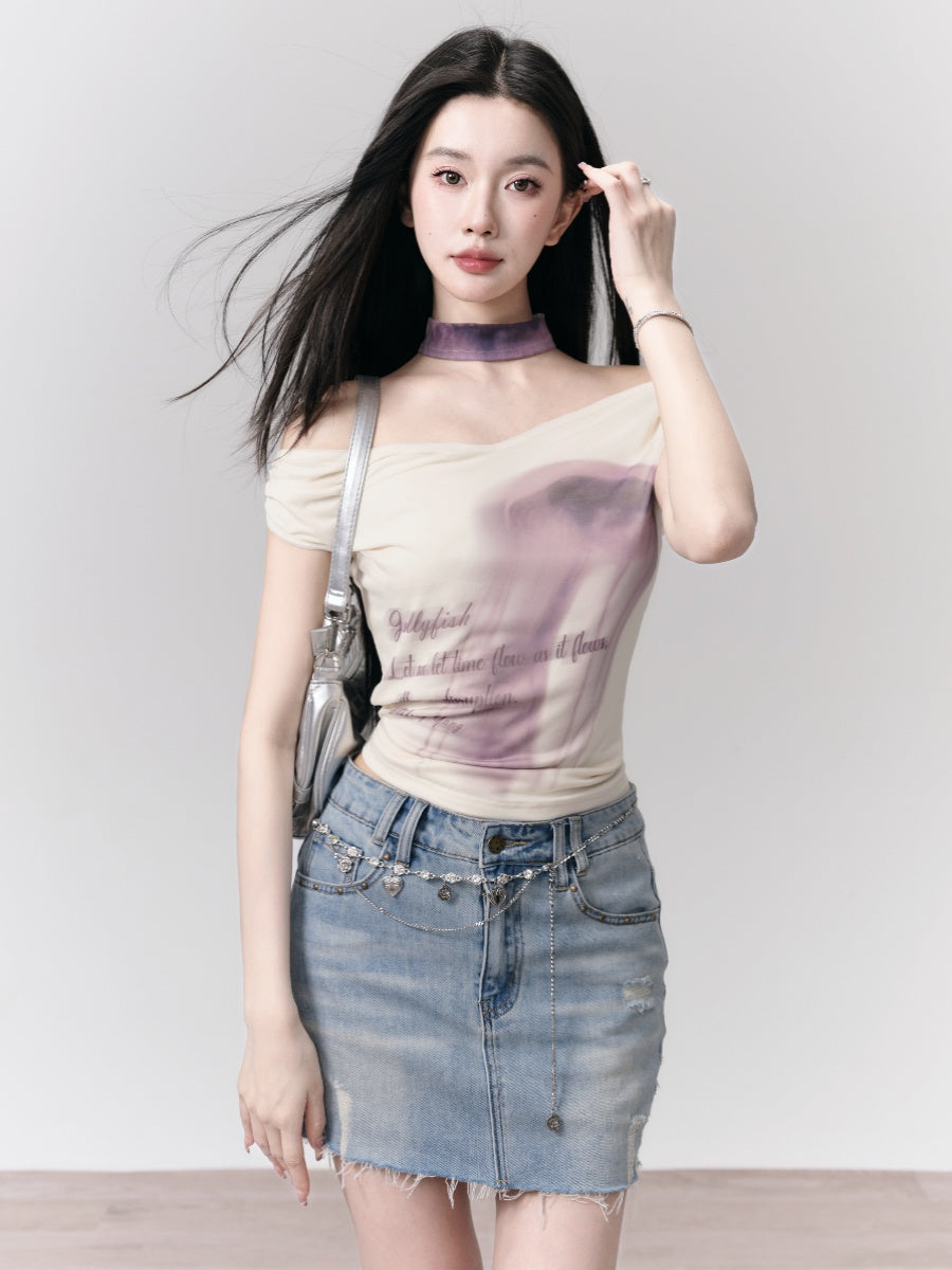 Jellyfish One-shoulder Neck T-shirt FRA0167