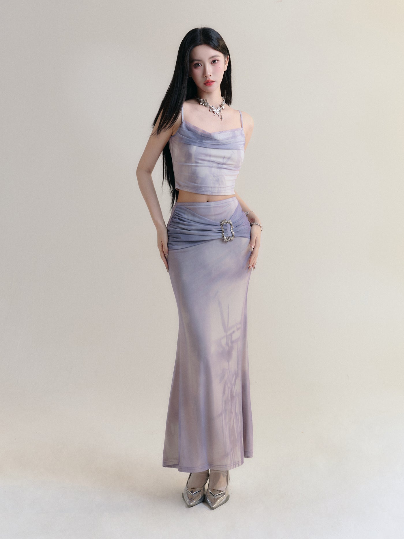 Romantic Wind Hyacinth Purple Mesh Camisole/Skirt FRA0178