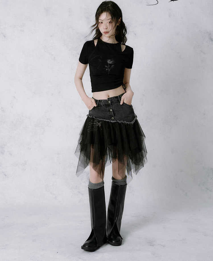 Wasteland Denim Spliced Skirt SAL0065