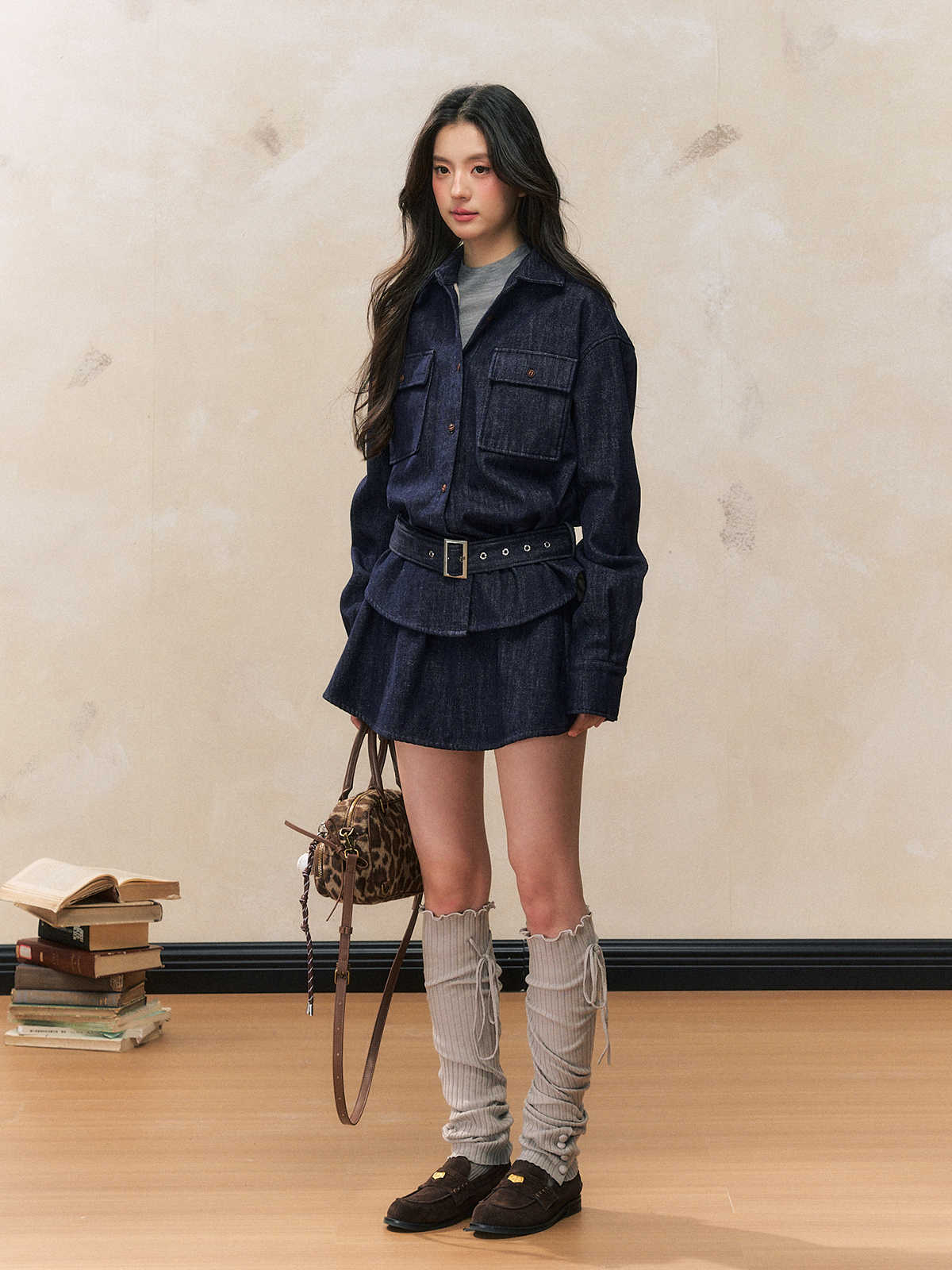 Waist Slimming Temperament Denim Jacket/Short Skirt SHI0102