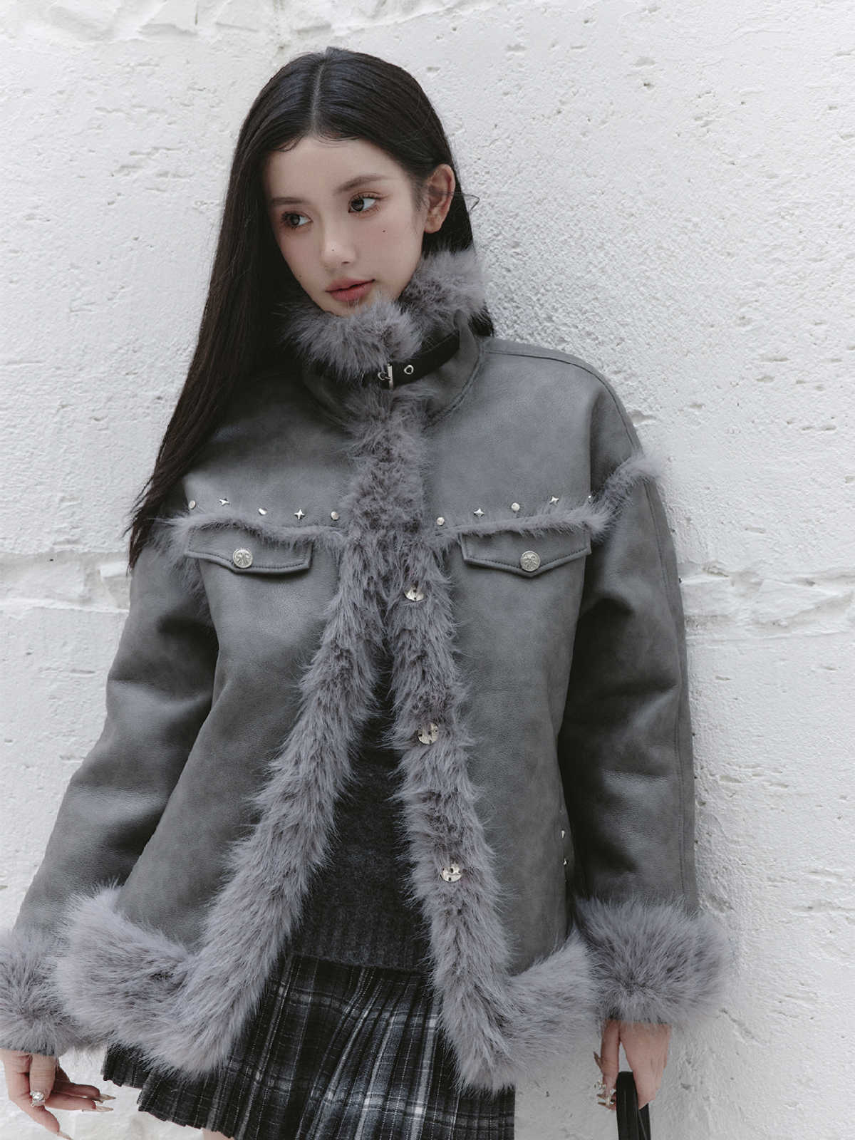 All-match Gray High-end Fur Coat FRA0240