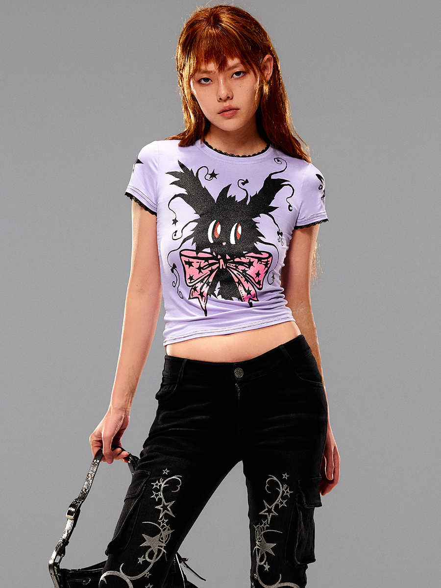 Glitter Rabbit Print Slim T-Shirt CFI0046