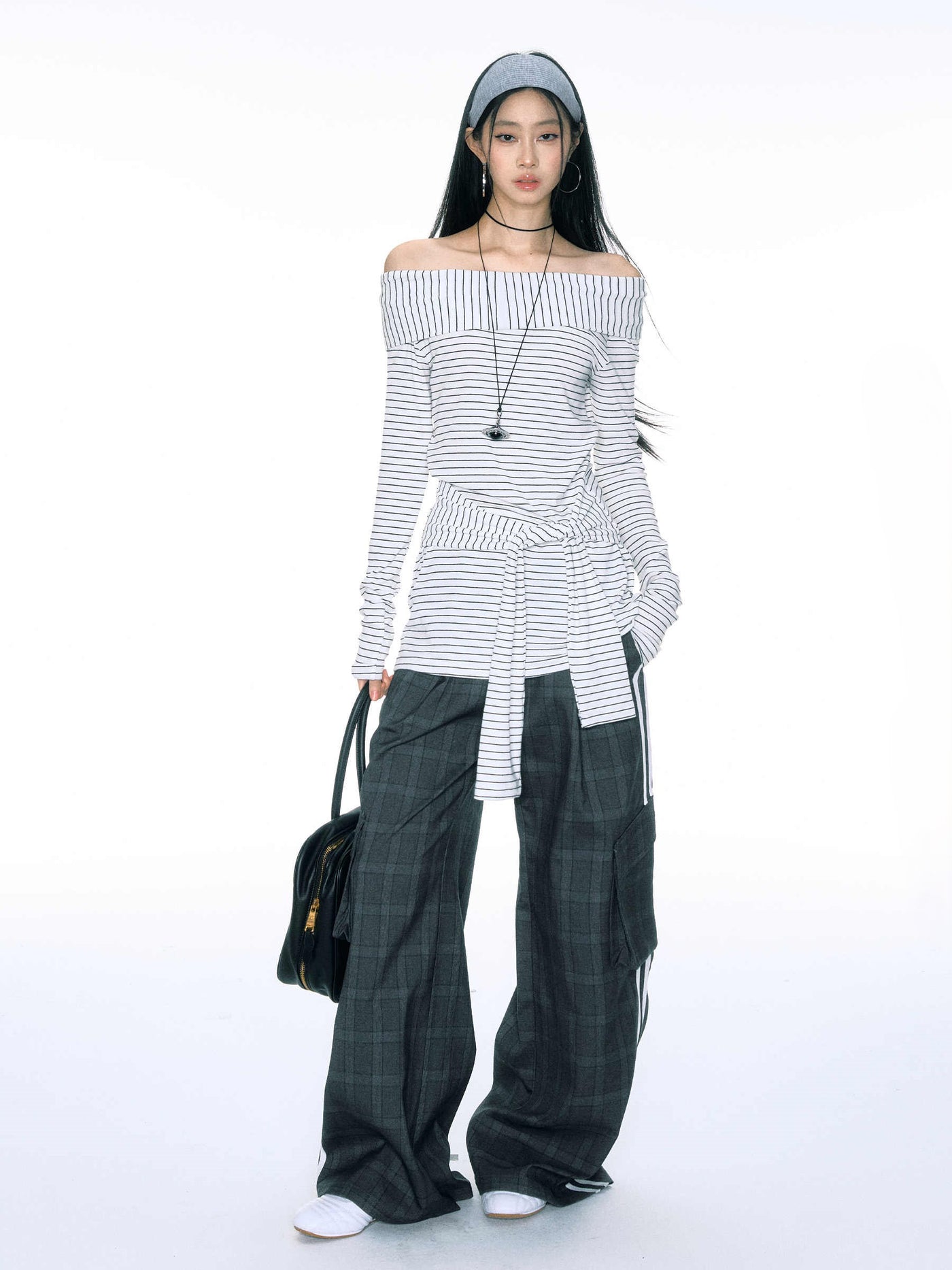 Plaid Loose Drape Workwear Straight Wide-leg Mopping Pants CUR0154