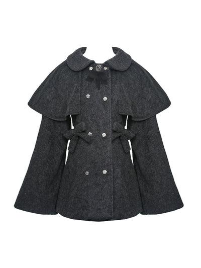 Woolen Bow Black Coat SER0093