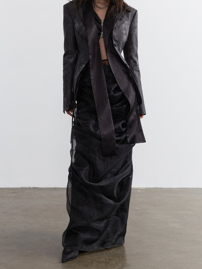 Elegant Dark Style Pleated Yarn Two-piece Skirt JNY0124
