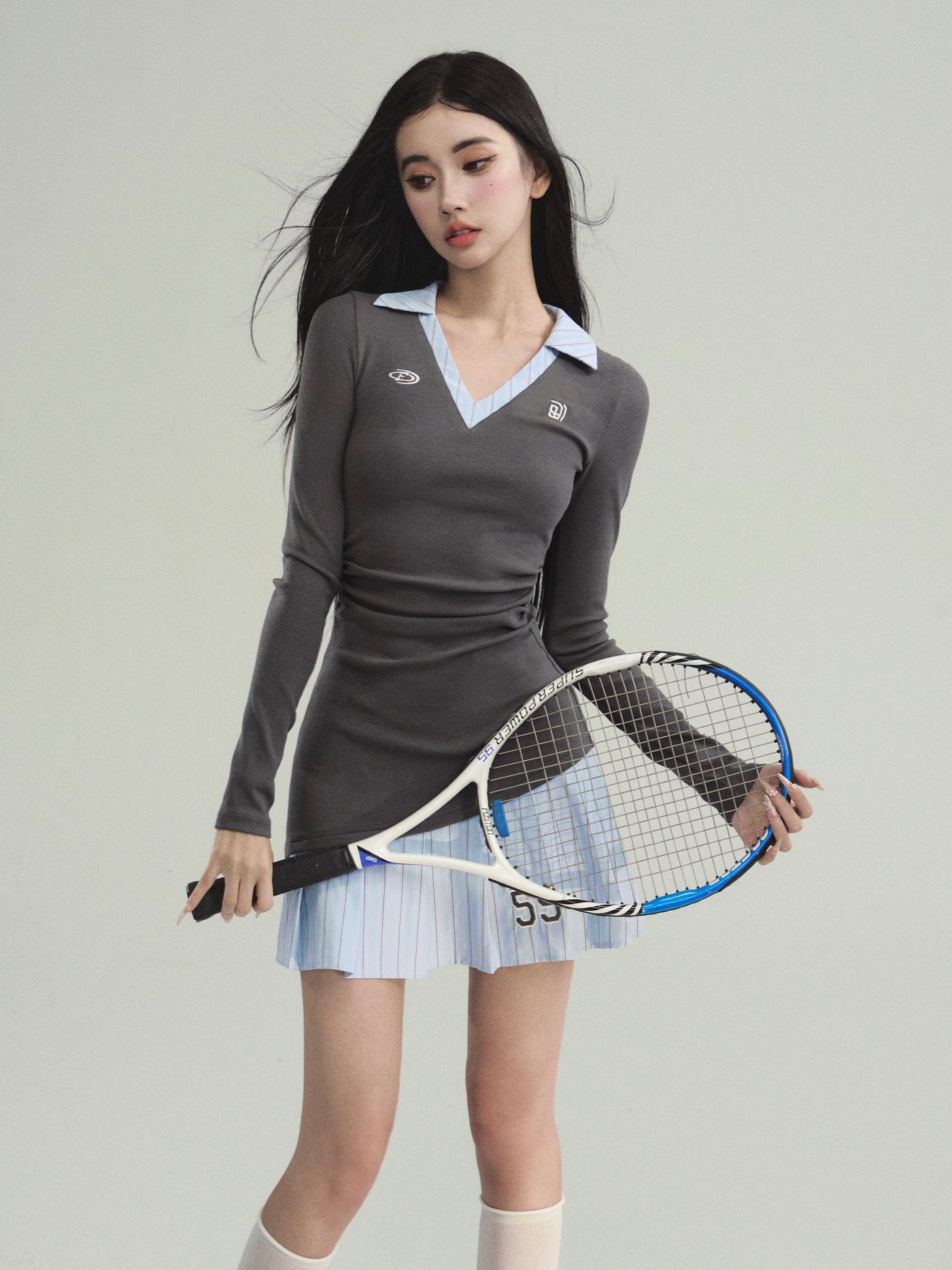 American Style Knitted Fake Two-piece Shirt Dress FRA0193