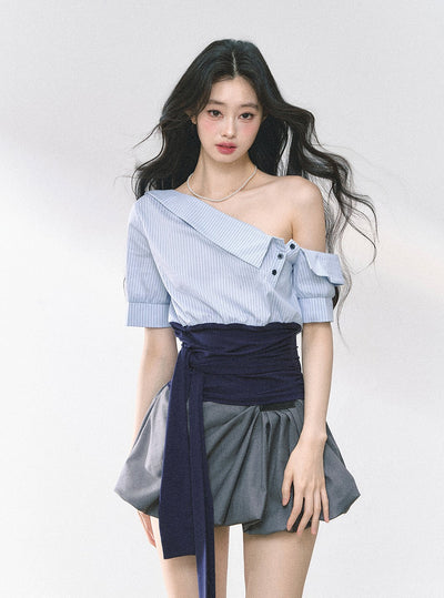 Oblique Shoulder Slim Shirt/Dress DIA0492