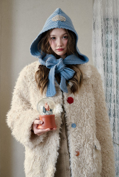 Cream Strawberry/Gray Blue Warm Curly Fur Coat GRO0093