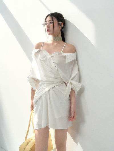 Off-shoulder Pleated Suspender Dress LAL0180