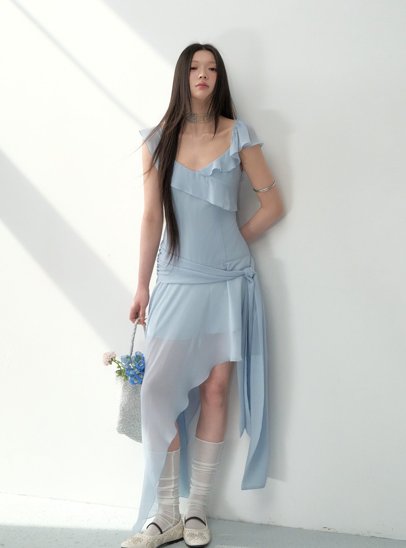 Ruffled Irregular Suspender Dress LAL0161