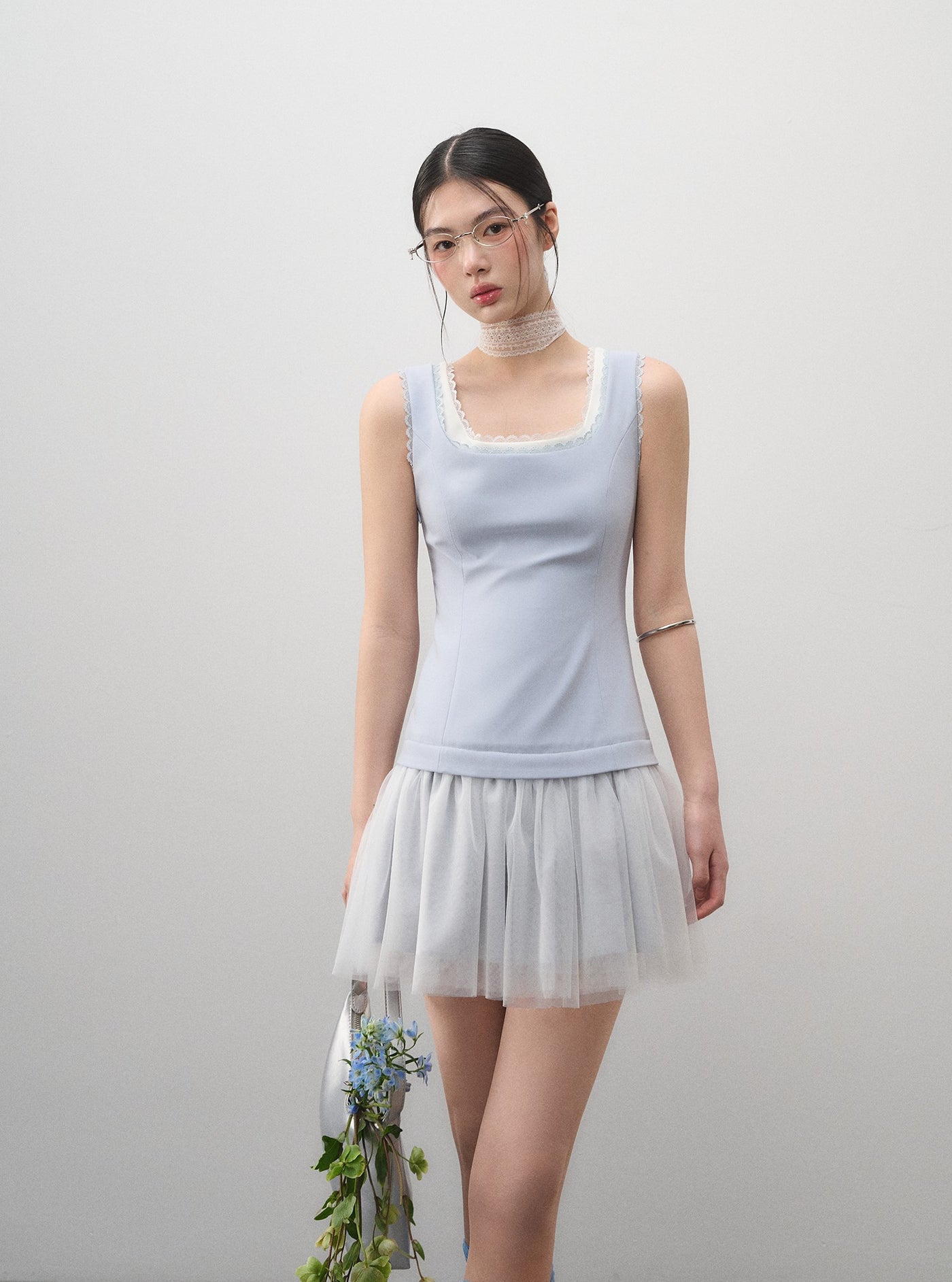 Fake Two-piece Splicing Mesh Dress LAL0163