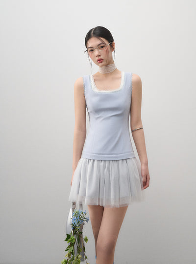 Fake Two-piece Splicing Mesh Dress LAL0163