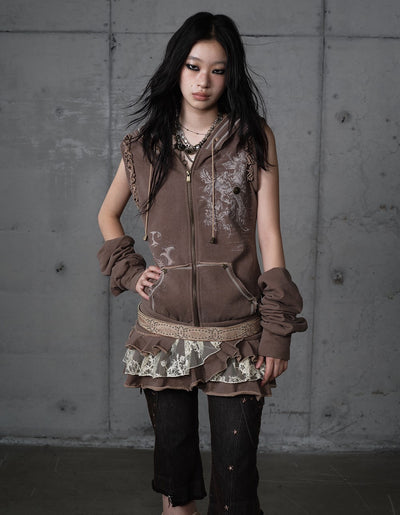 Printed Lace Detachable Hooded Dress NOR0207