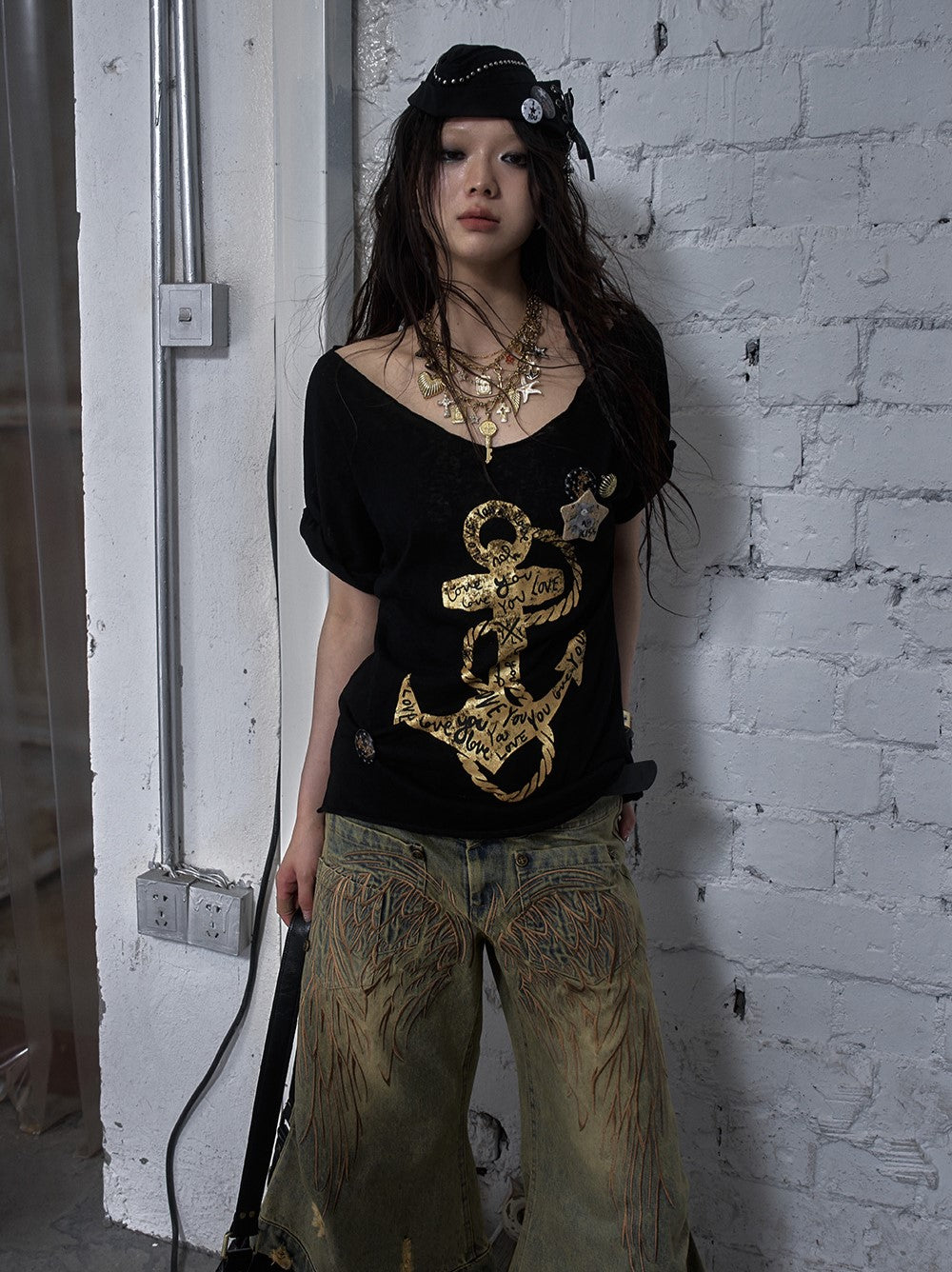 Casual Print Large Neckline Loose T-shirt NOR0176