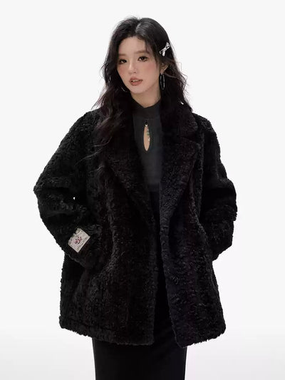 Retro Loose Furry Imitation Lamb Wool Warm Short Coat IMO0085