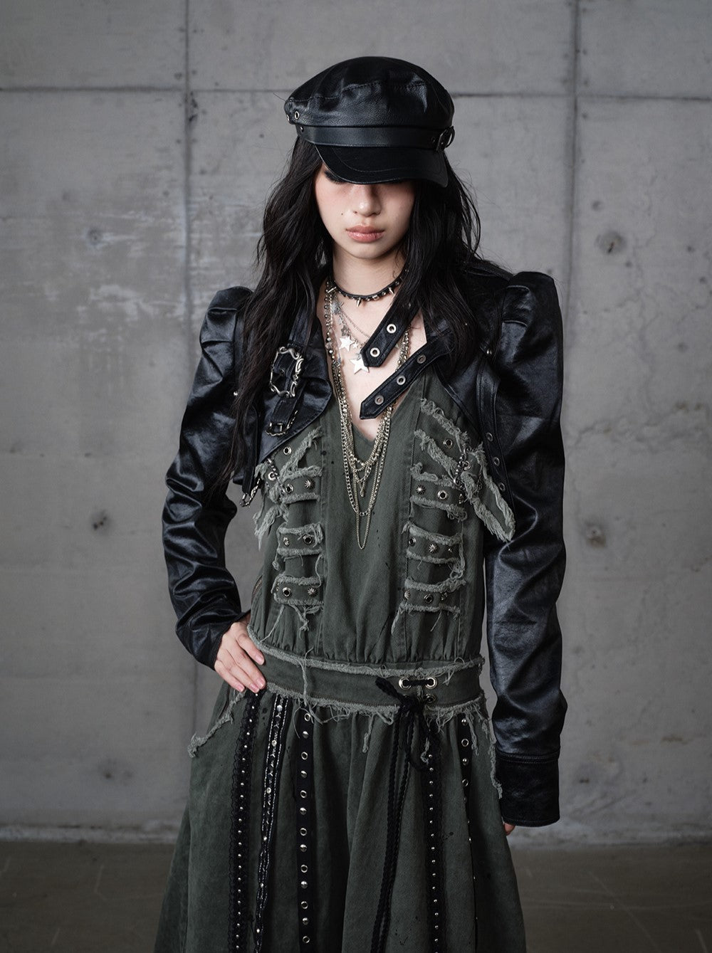 Punk Stand Collar Short Leather Jacket NOR0203