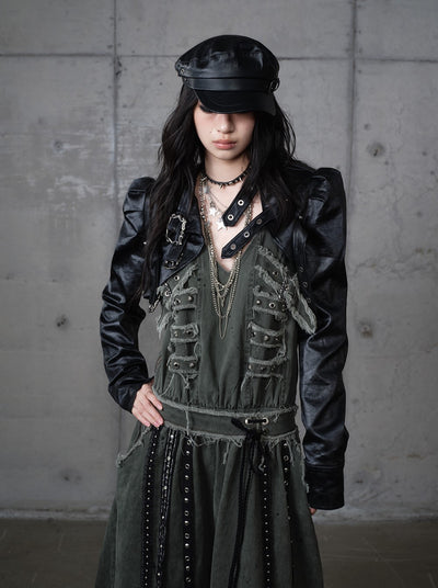 Punk Stand Collar Short Leather Jacket NOR0203
