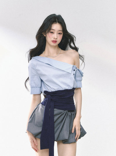 Oblique Shoulder Slim Shirt/Dress DIA0492