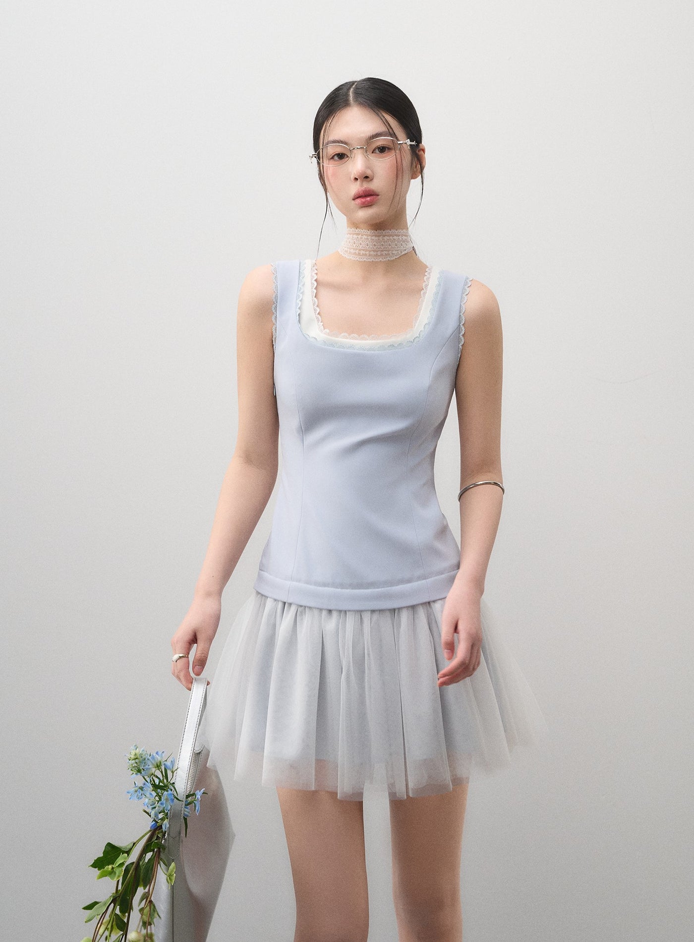 Fake Two-piece Splicing Mesh Dress LAL0163