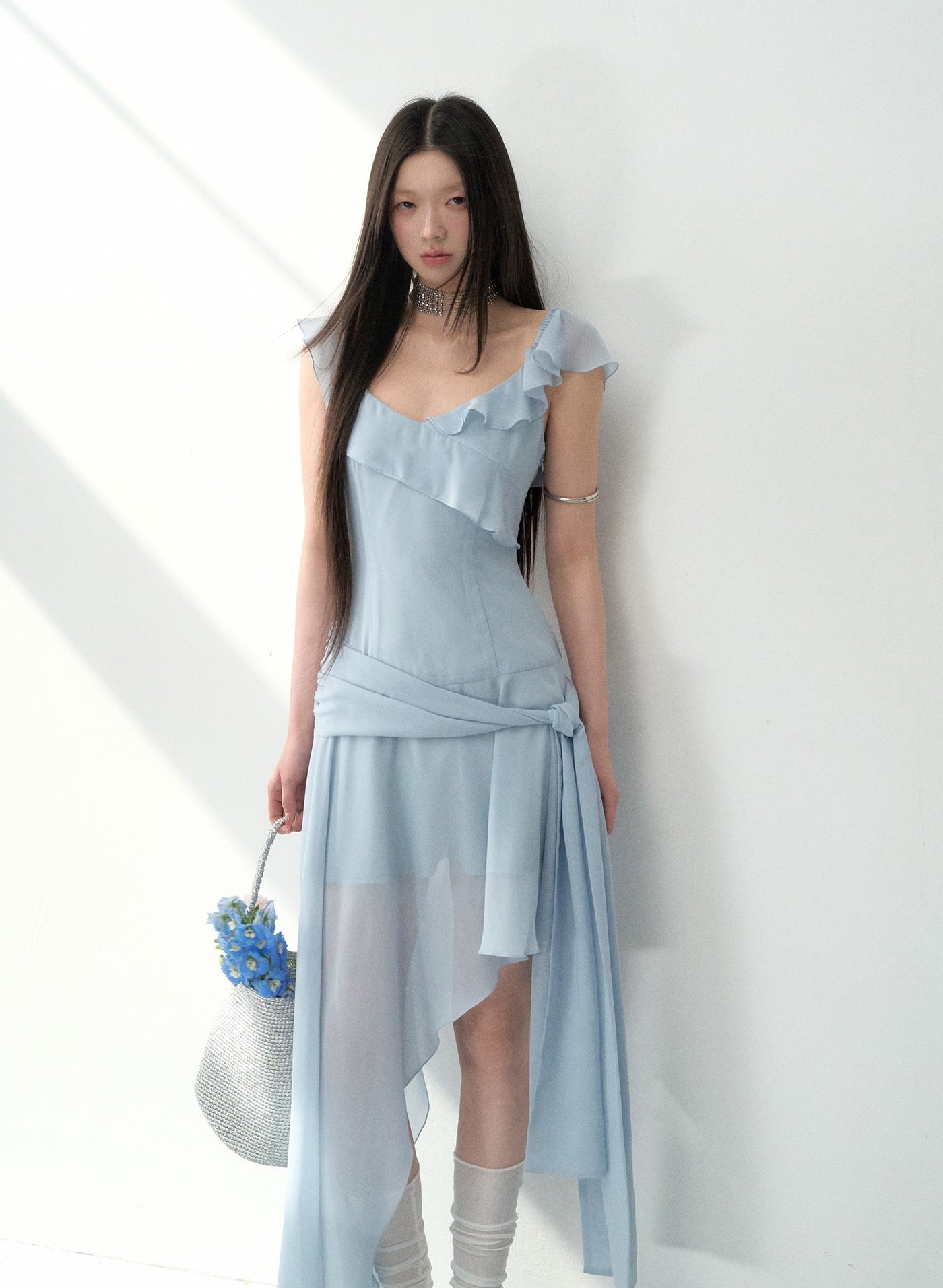Ruffled Irregular Suspender Dress LAL0161