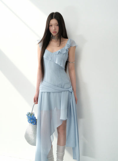 Ruffled Irregular Suspender Dress LAL0161