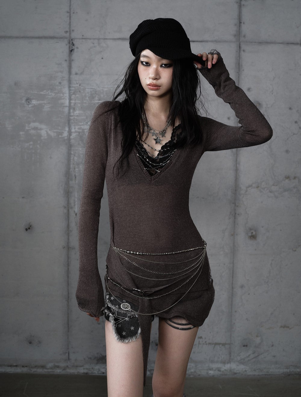 Punk Printed Slim V-Neck T-shirt NOR0204