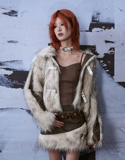 Wandering Retro Stitching Eco-friendly Fur Coat FRU0044