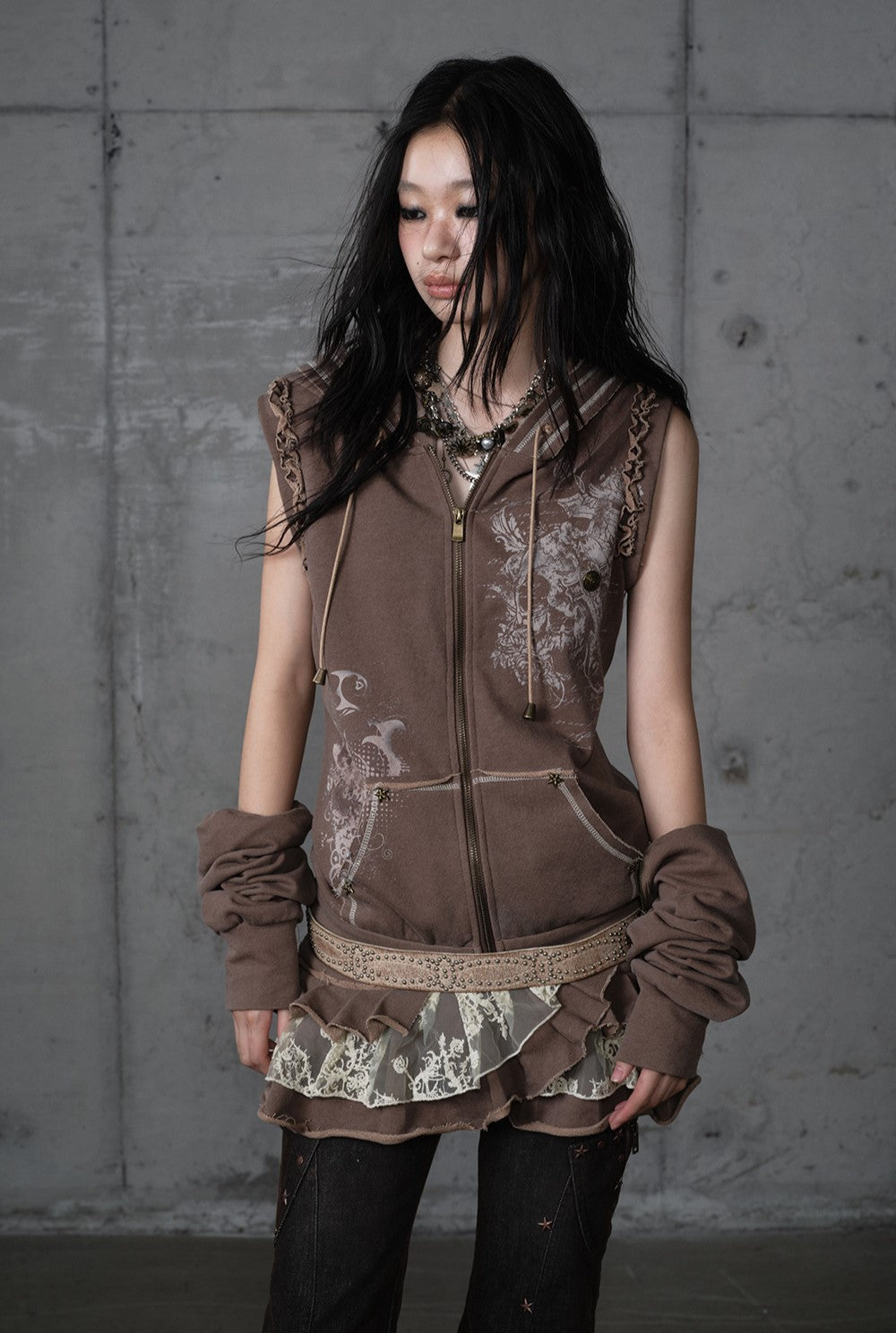 Printed Lace Detachable Hooded Dress NOR0207