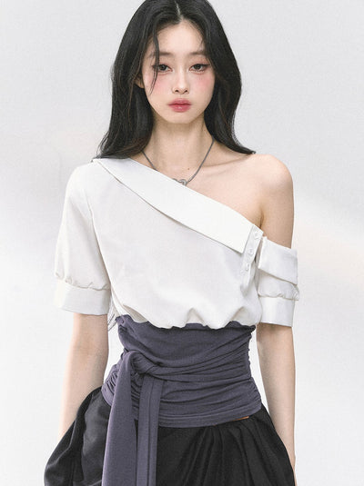 Oblique Shoulder Slim Shirt/Dress DIA0492