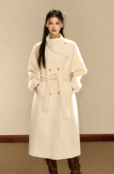 Multi-color Woolen Gold Button Belt Double-sided Coat OSH0074