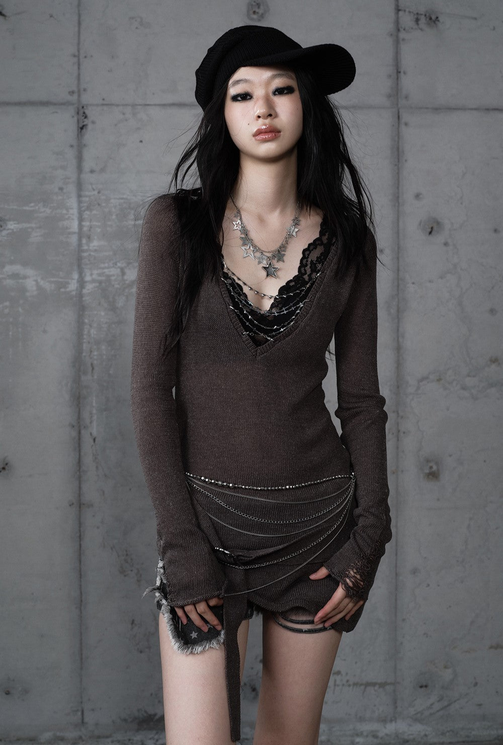 Punk Printed Slim V-Neck T-shirt NOR0204