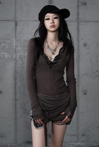Punk Printed Slim V-Neck T-shirt NOR0204