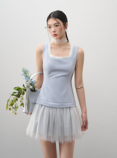 Fake Two-piece Splicing Mesh Dress LAL0163