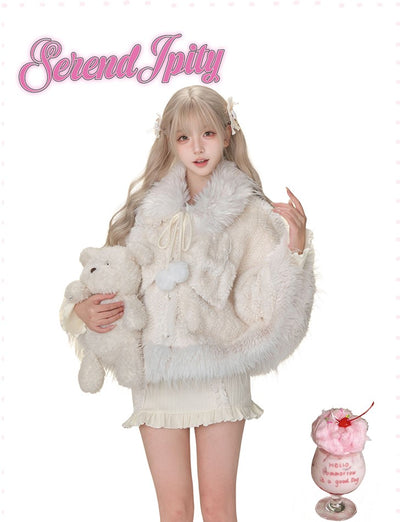 Soft Milk Cake Design Plush Cape/Knitted Dress SER0091