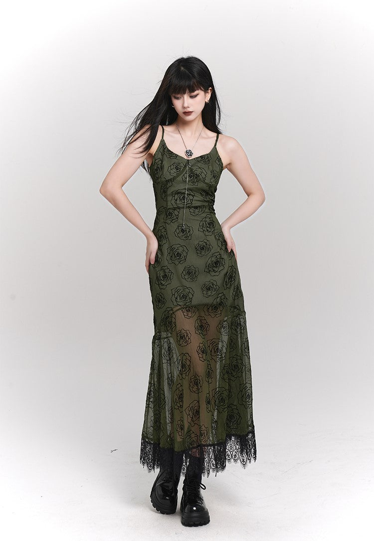 Artistic And High-end Green Suspender Dress LAD0066