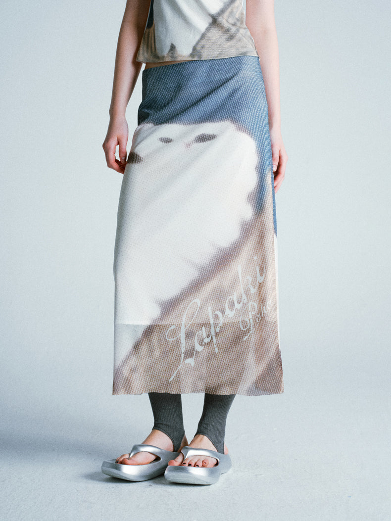 Graffiti Print A-line Midi Low-waist Skirt LAP0041