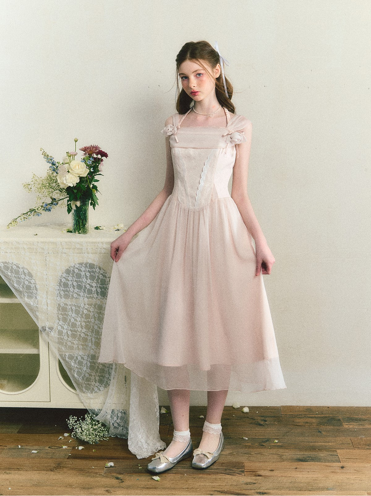 Light Pink Sleeveless Suspender Dress SUN0074