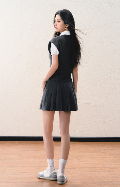 College Style Simple Slim Vest/Shirt/Skirt SHI0053