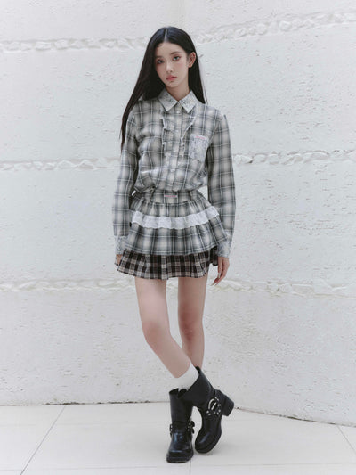 Evening Breeze Lace Plaid Shirt/Skirt FRA0228